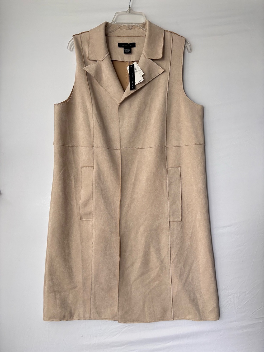 Joan Vass Sleeveless Long Vest Coat - Beige